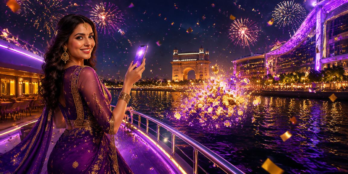 Delhi cityscape with neon mobile casino imagery
